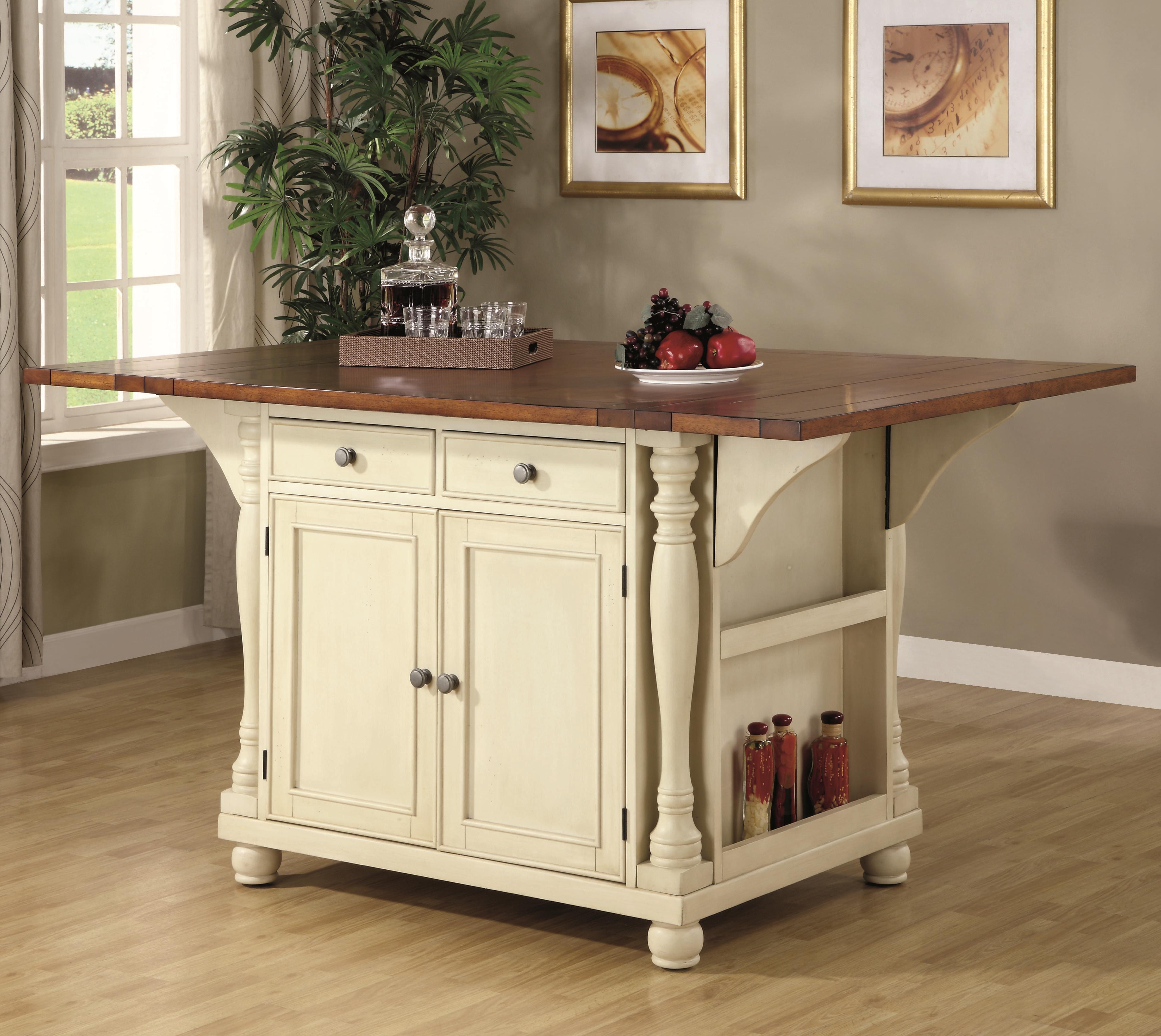 Coaster Kitchen Carts 102271 Two-Tone Kitchen Island with Drop Leaves |  Arwood's Furniture | Kitchen Islands